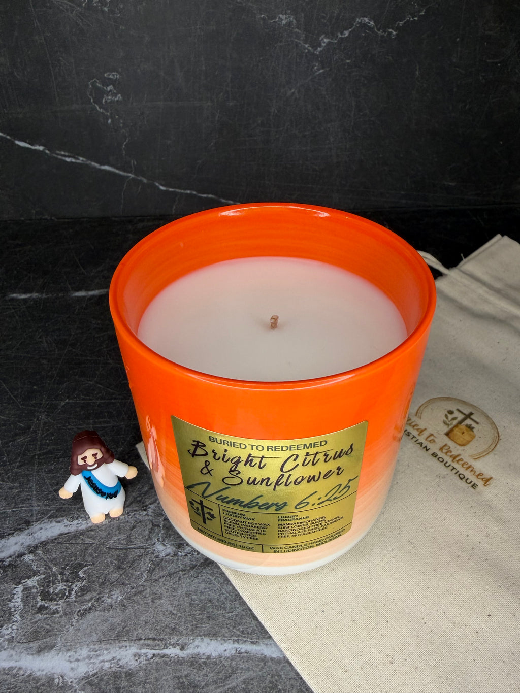Bible Verse Bright Citrus & Sunflower Candle - Numbers 6:25 - 10 oz - Premium USA Ingredients