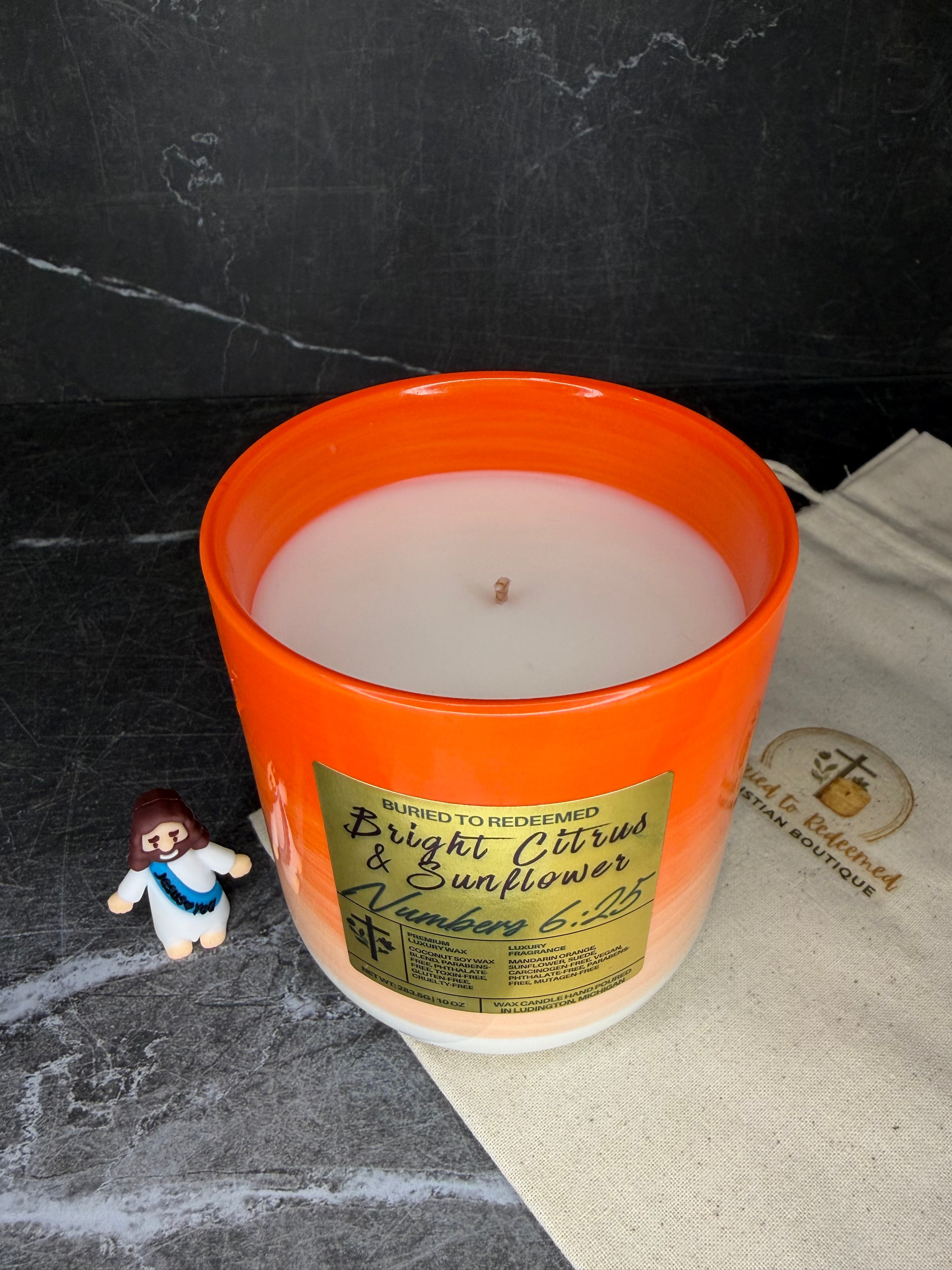 Bible Verse Bright Citrus & Sunflower Candle - Numbers 6:25 - 10 oz - Premium USA Ingredients