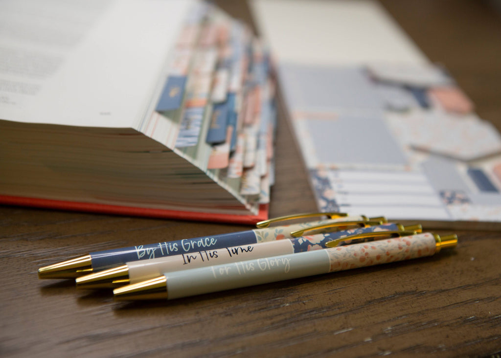 Blue Floral Christian Pens