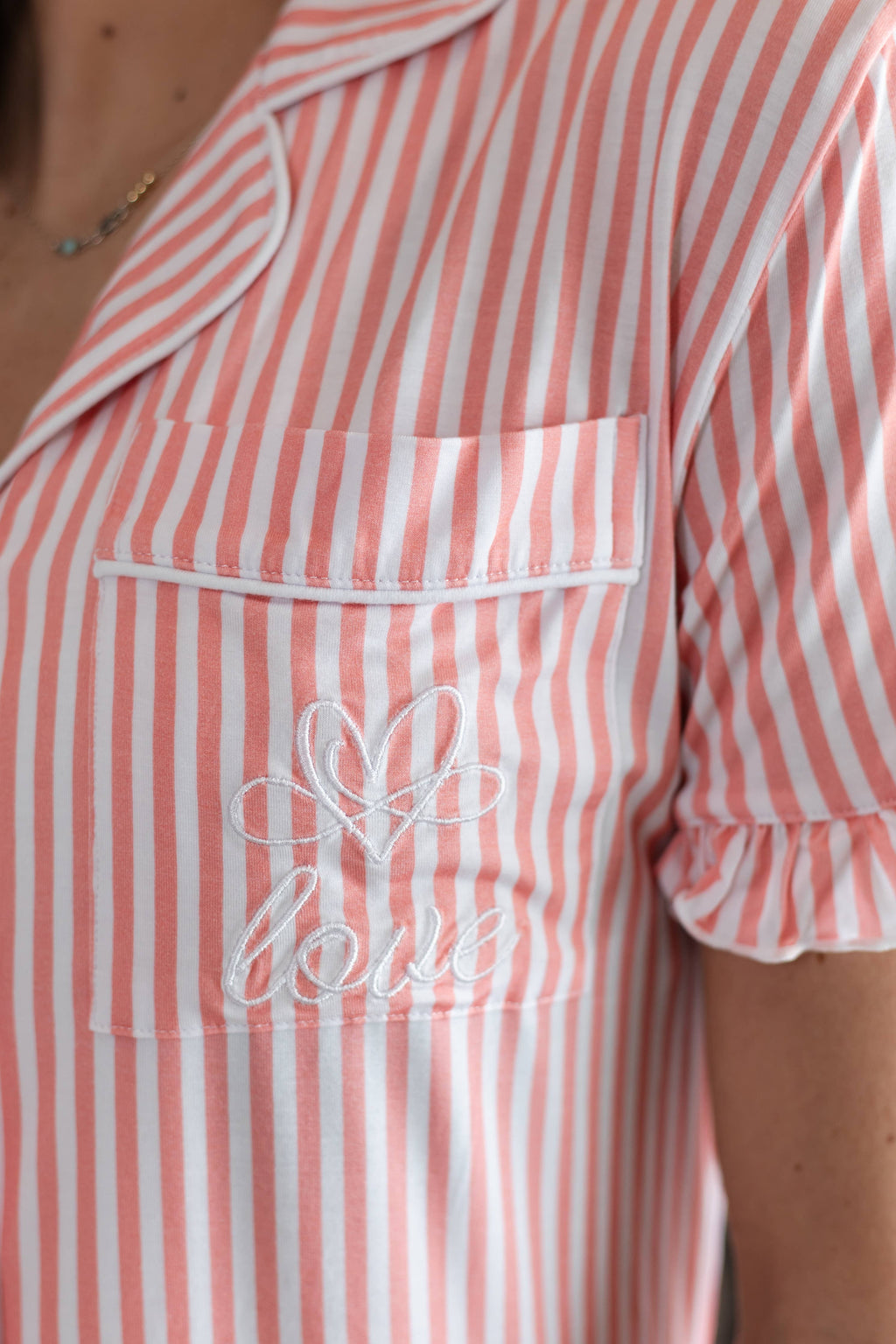 Women’s Scripture Embroidered Bamboo Pajamas Set Pink Stripe