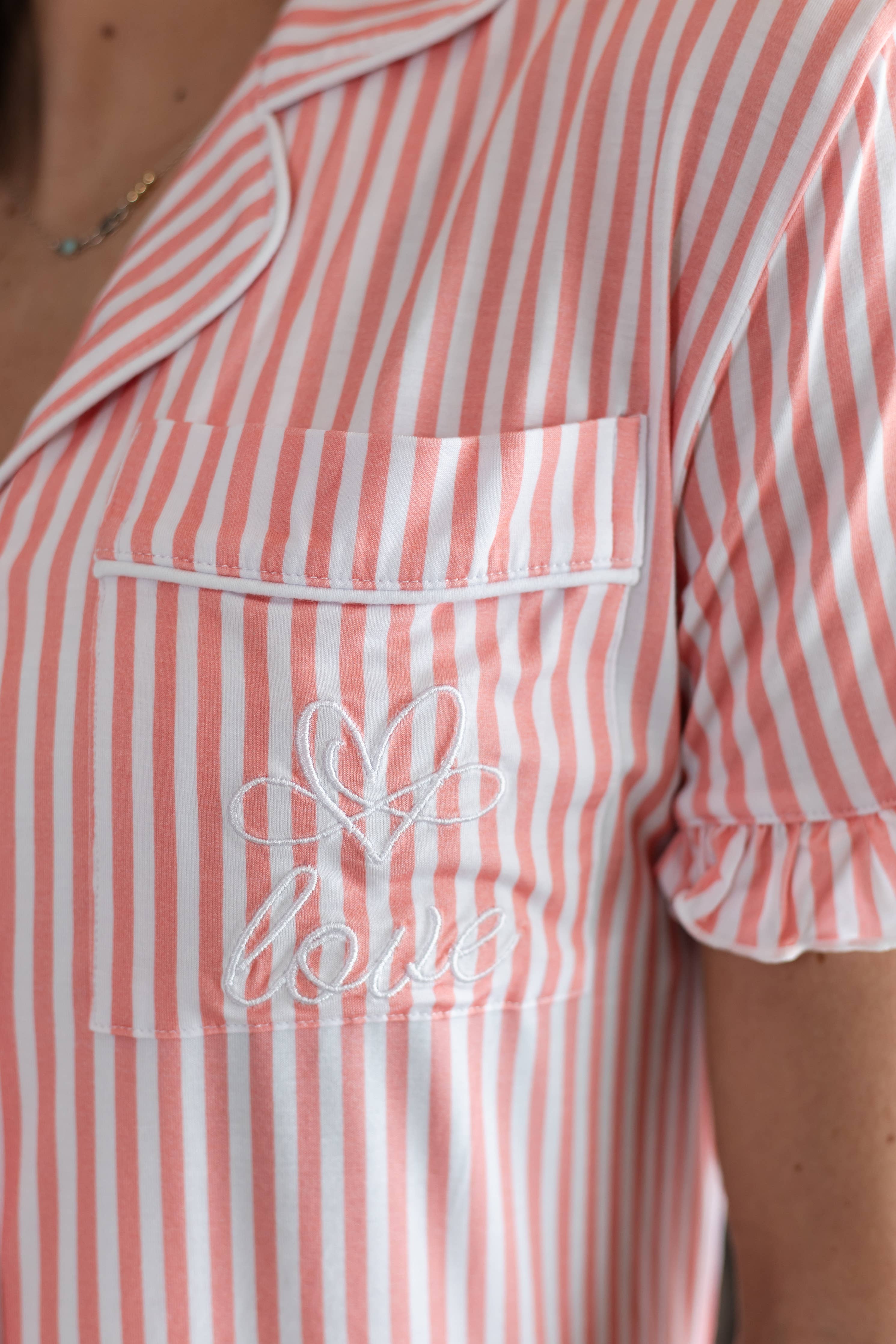 Women’s Scripture Embroidered Bamboo Pajamas Set Pink Stripe