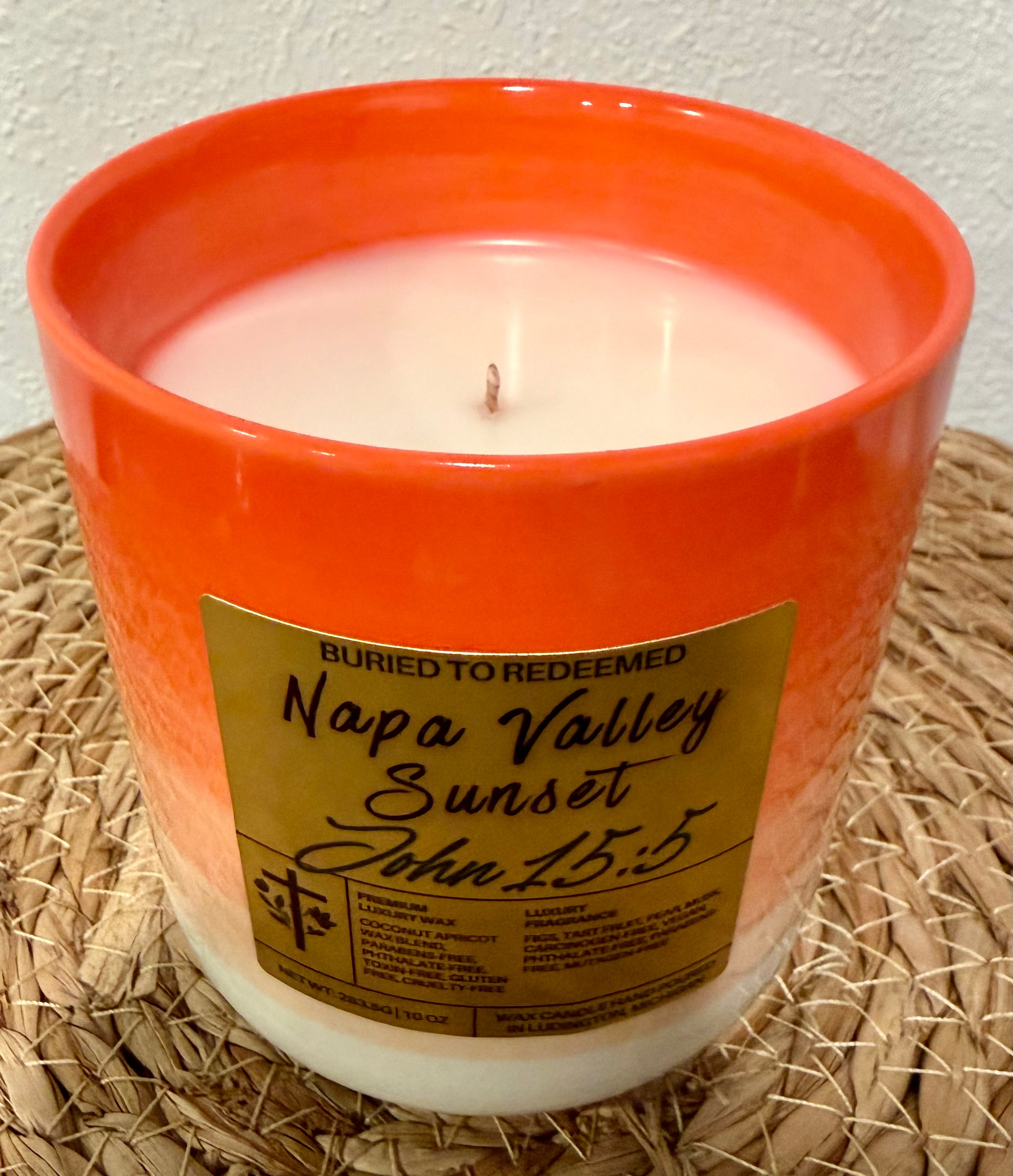 Bible Verse Napa Valley Sunset Candle -John 15:5 - 10 oz - Premium USA Ingredients