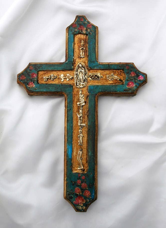Handcrafted Mexican Blue Wall Cross Accent