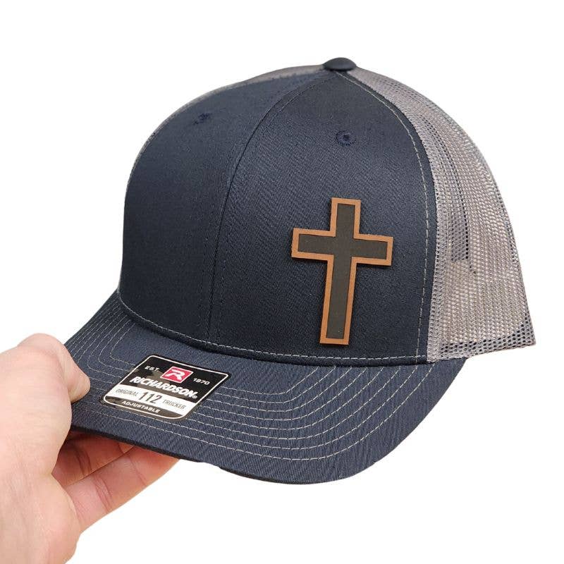 Navy Mesh Faith Hat with Brown Cross Design
