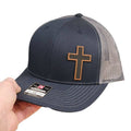 Navy Mesh Faith Hat with Brown Cross Design