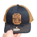 Hat - Navy & Caramel Mesh Baseball - Leatherette Patch