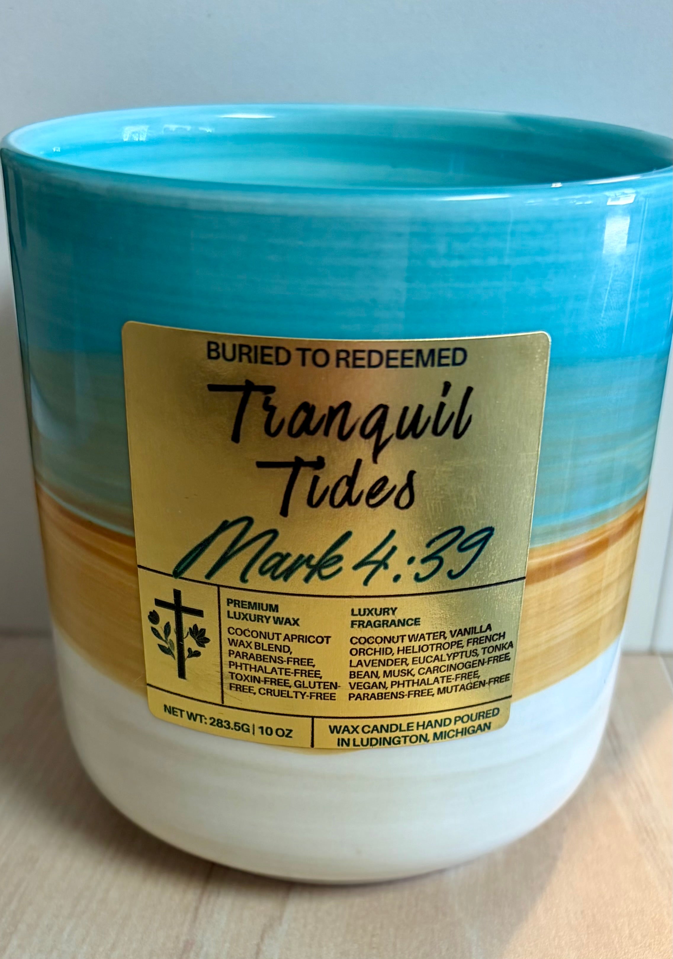 Bible Verse Sea Salt & Agave Candle - Isaiah 43:2 - 10 oz - Premium USA Ingredients