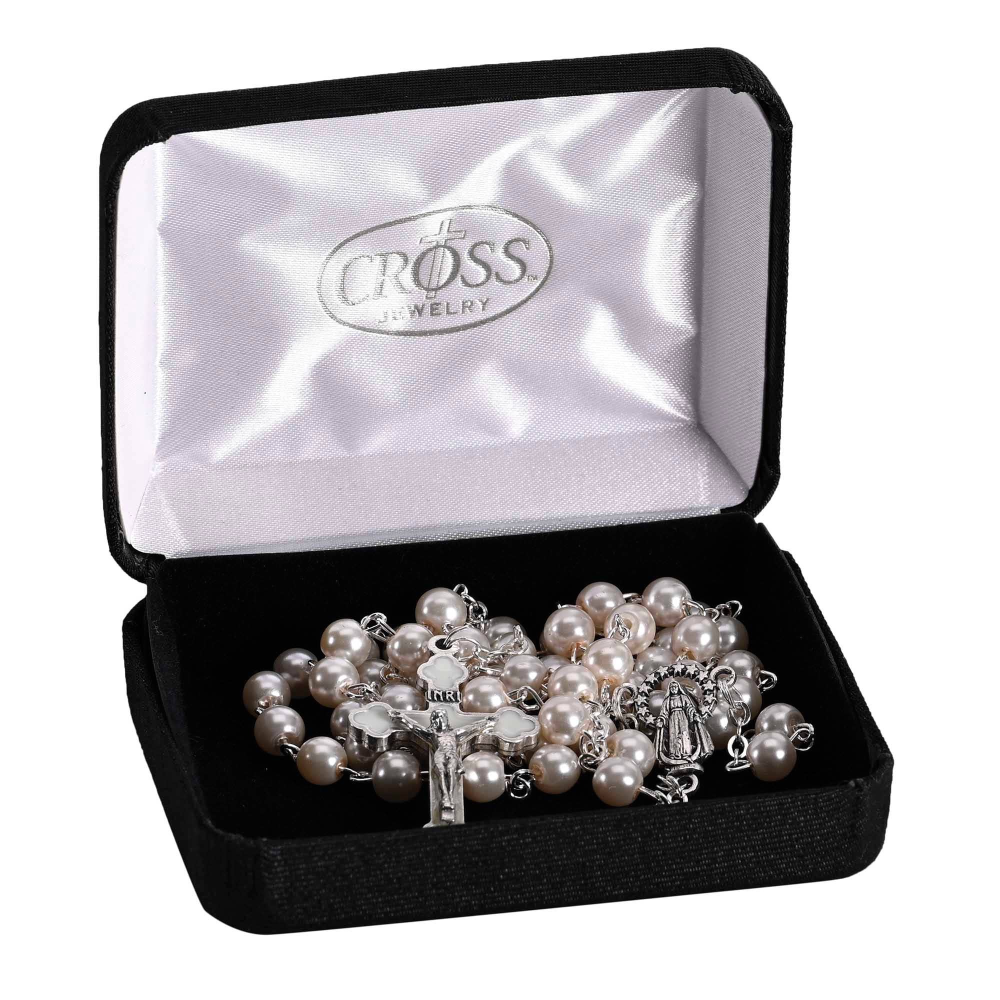 Rosary Glass Pearl Bead Silver Plate 18L