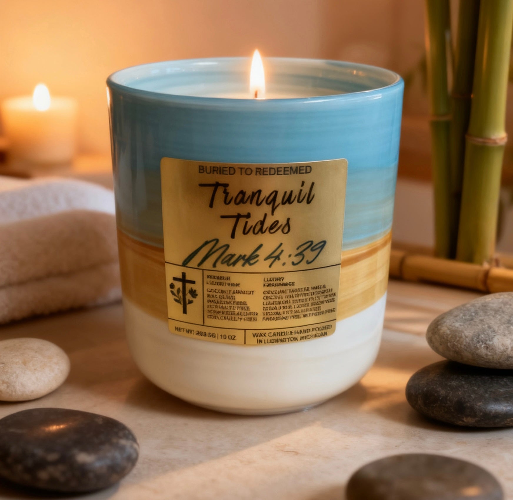 Bible Verse Sea Salt & Agave Candle - Isaiah 43:2 - 10 oz - Premium USA Ingredients
