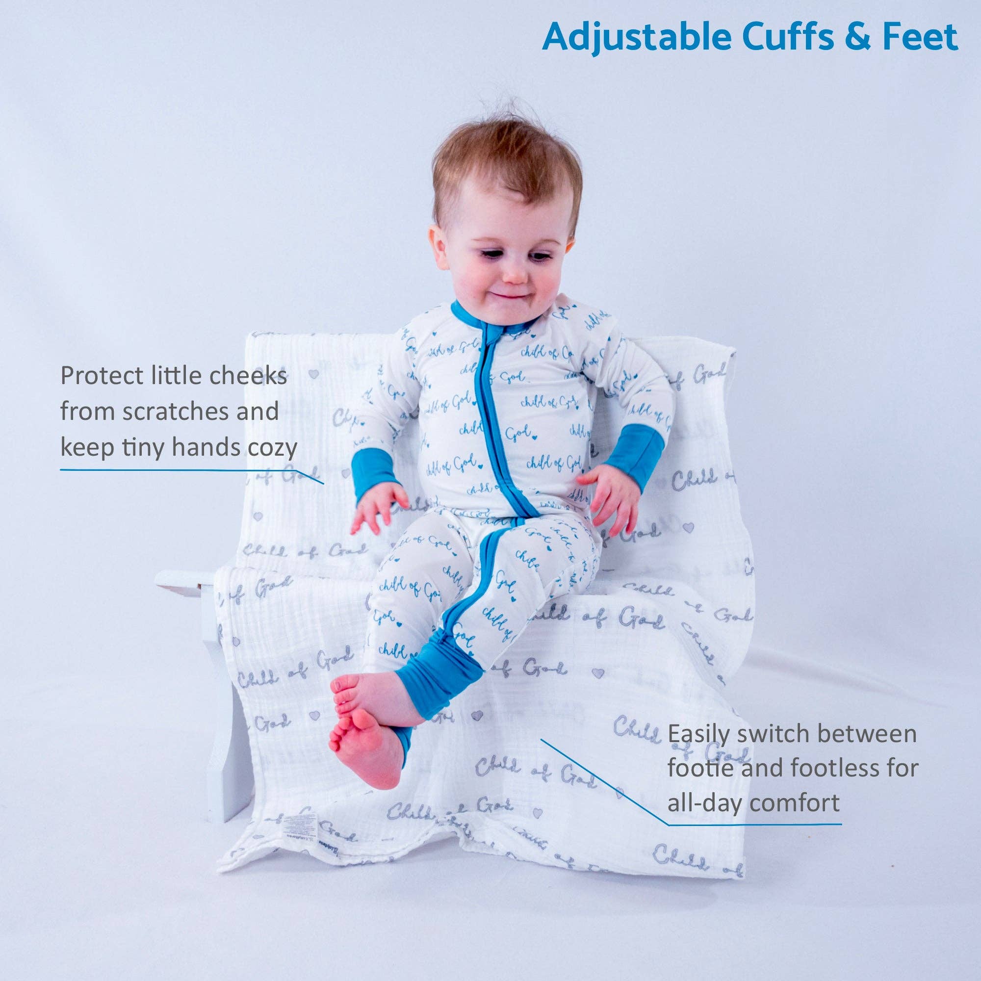 Bamboo Baby Convertible Zipper Pajama Blue Child of God