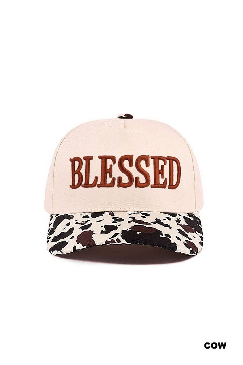 Embroidered Blessed Leopard Hat in Leopard, Zebra or Cow Print