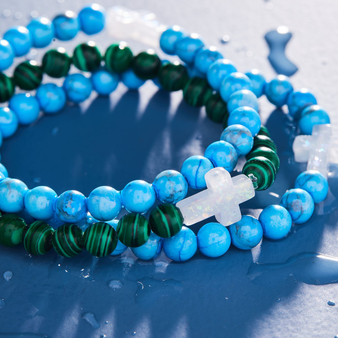 HOLY WATER MEN'S GEMSTONE CROSS BRACELET