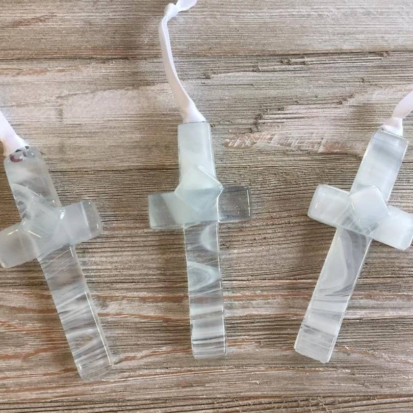Baby Baptism Gift USA Handmade Glass Cross Keepsake 4402