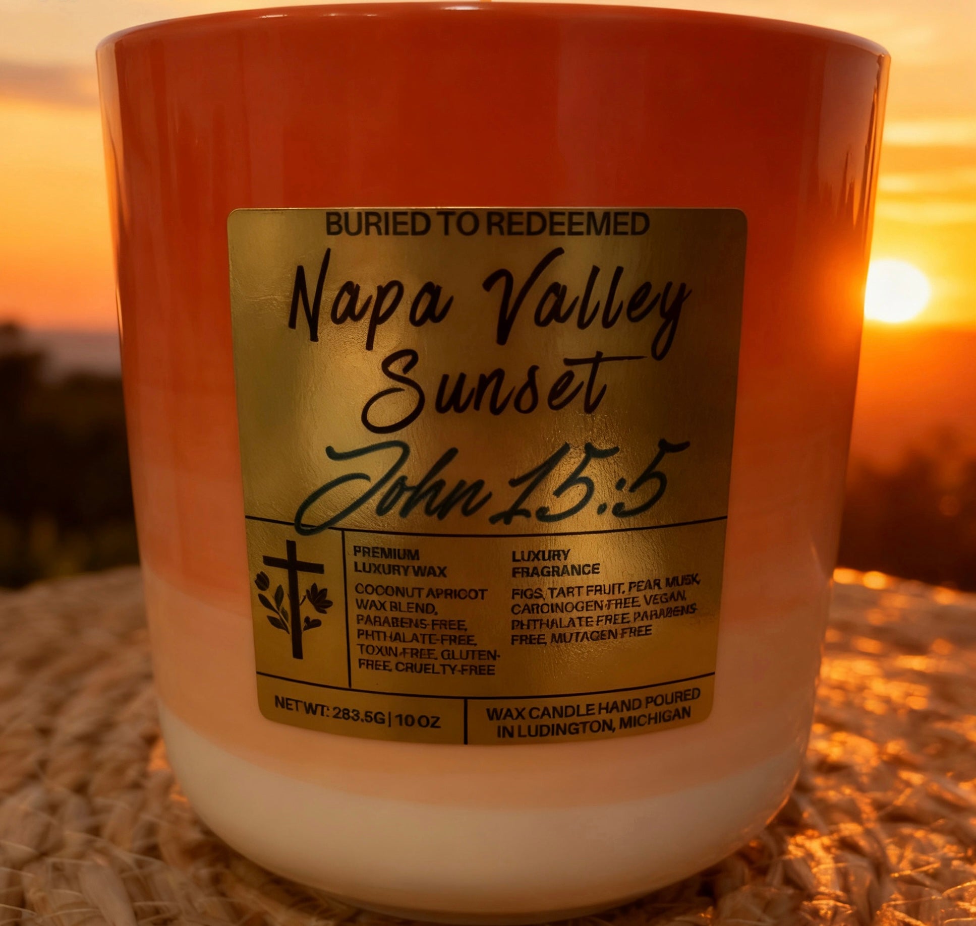 Bible Verse Napa Valley Sunset Candle -John 15:5 - 10 oz - Premium USA Ingredients
