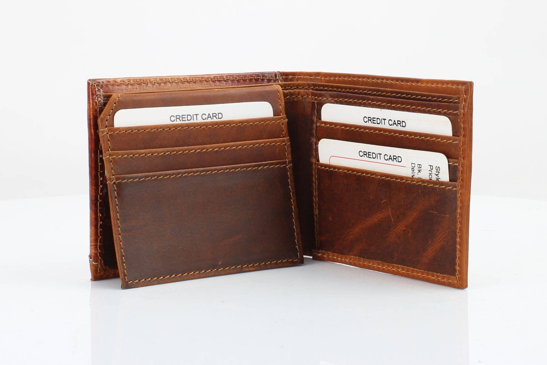 Genuine Leather Bison Bifold Wallet - Oil Pull Up Kneeling Cowboy Concho