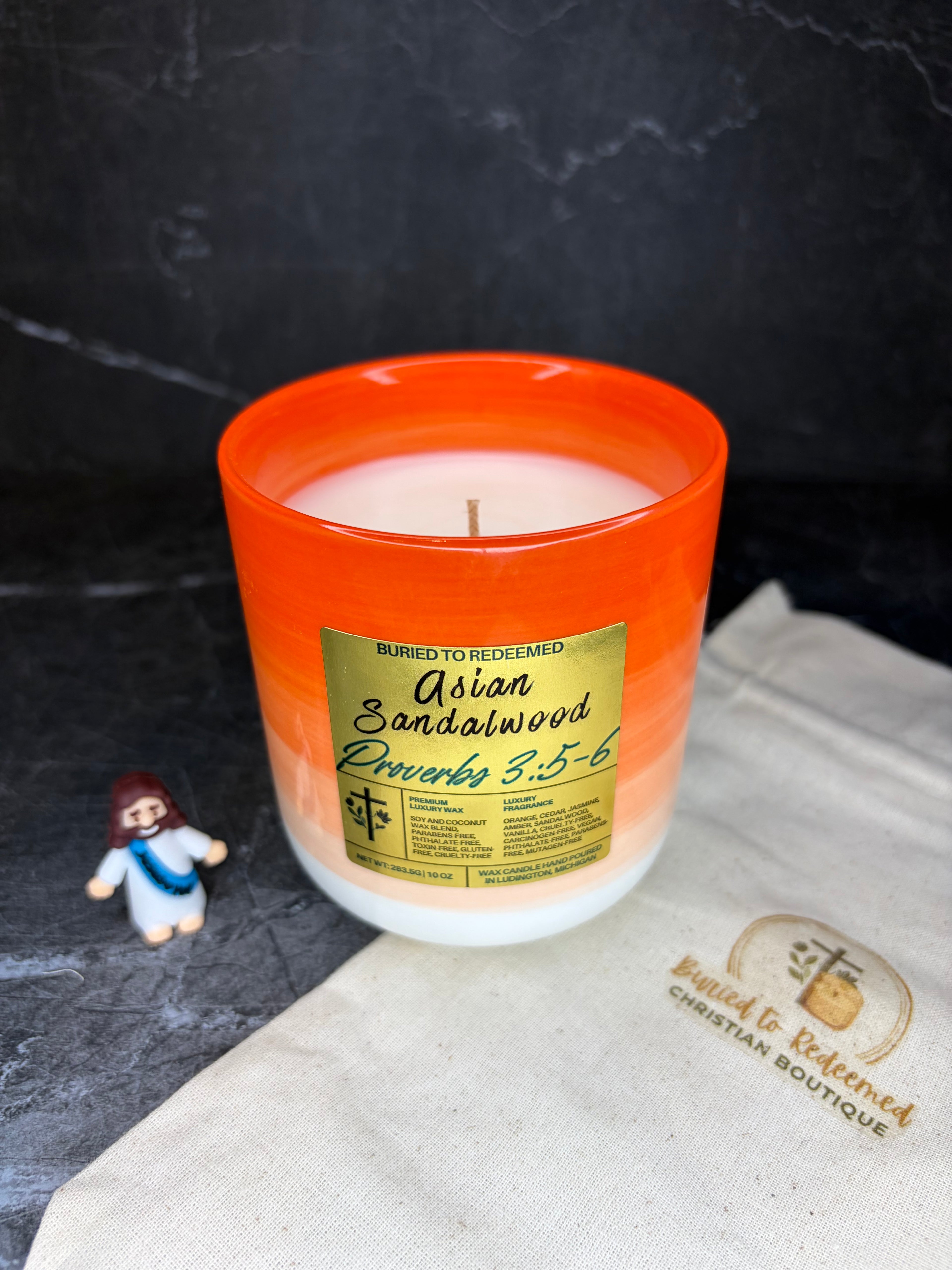 Bible Verse Asian Sandalwood Candle - Proverbs 3:5-6 - 10 oz - Premium USA Ingredients