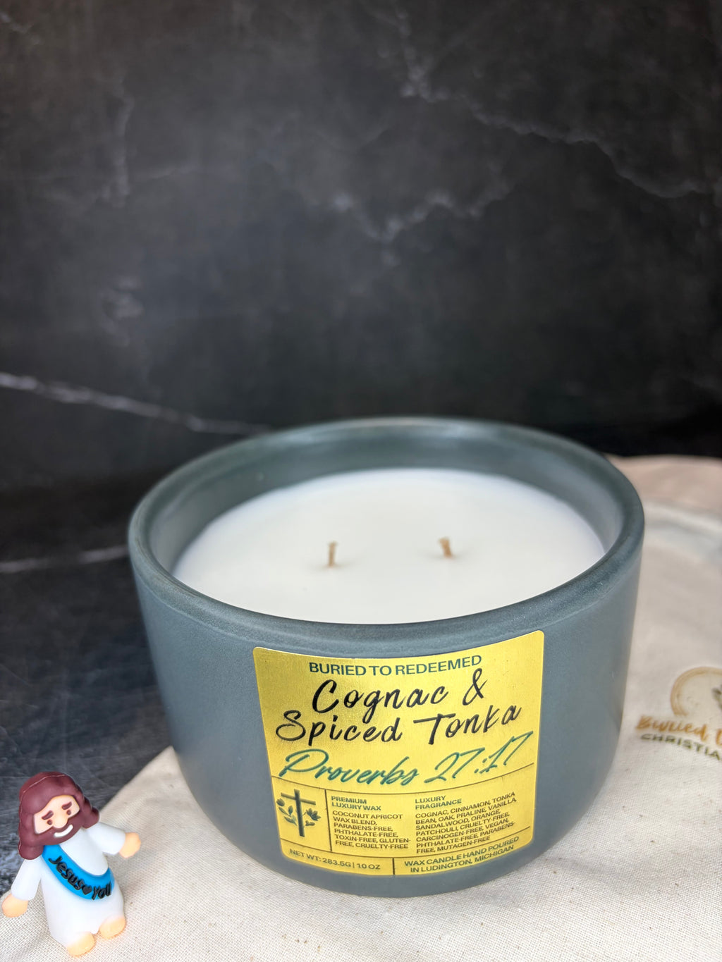 Double Wick Bible Verse Wild Cognac & Spiced Tonka Candle - Proverbs 27:17 - 10 oz - Premium USA Ingredients