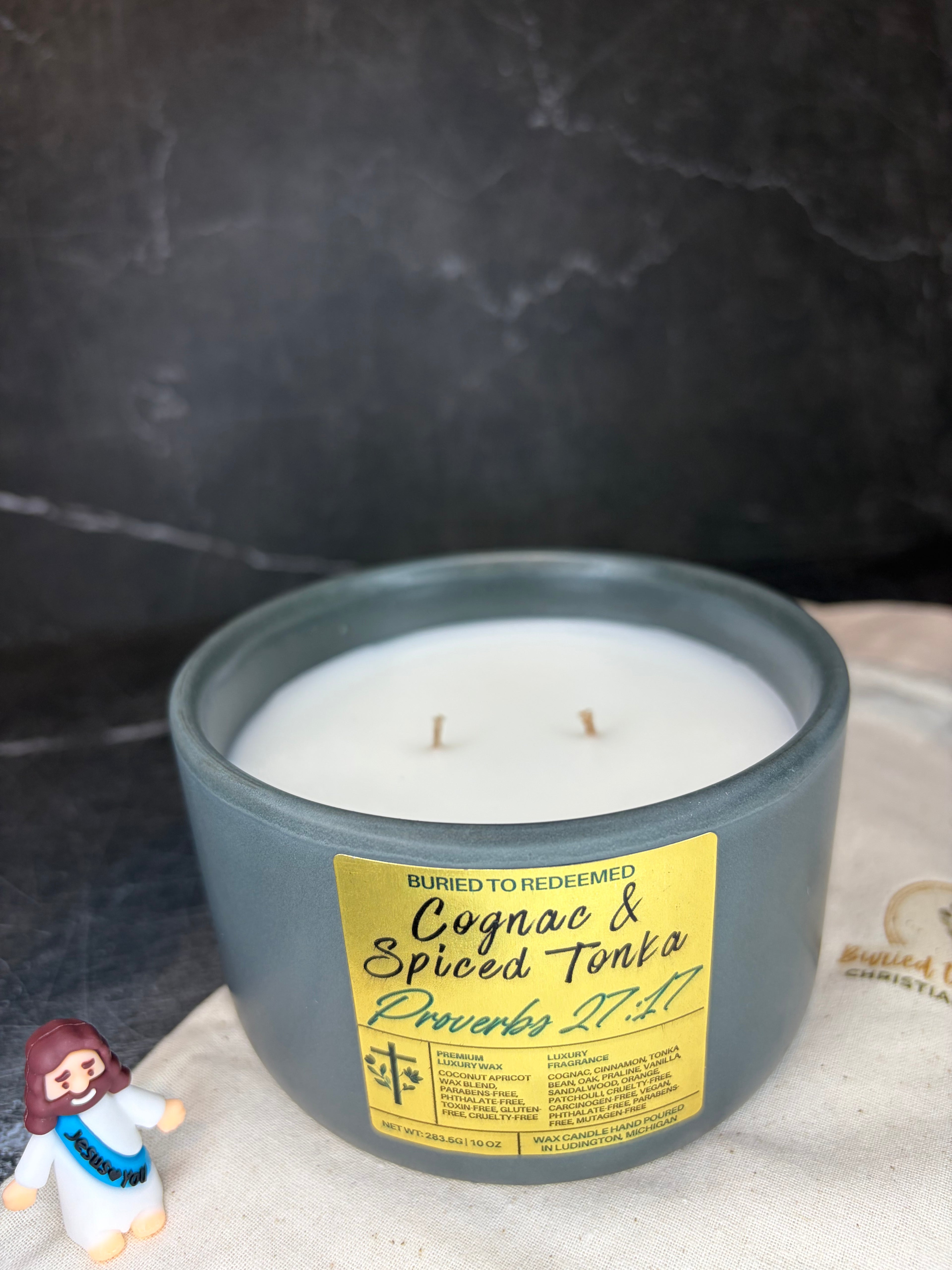 Double Wick Bible Verse Wild Cognac & Spiced Tonka Candle - Proverbs 27:17 - 10 oz - Premium USA Ingredients