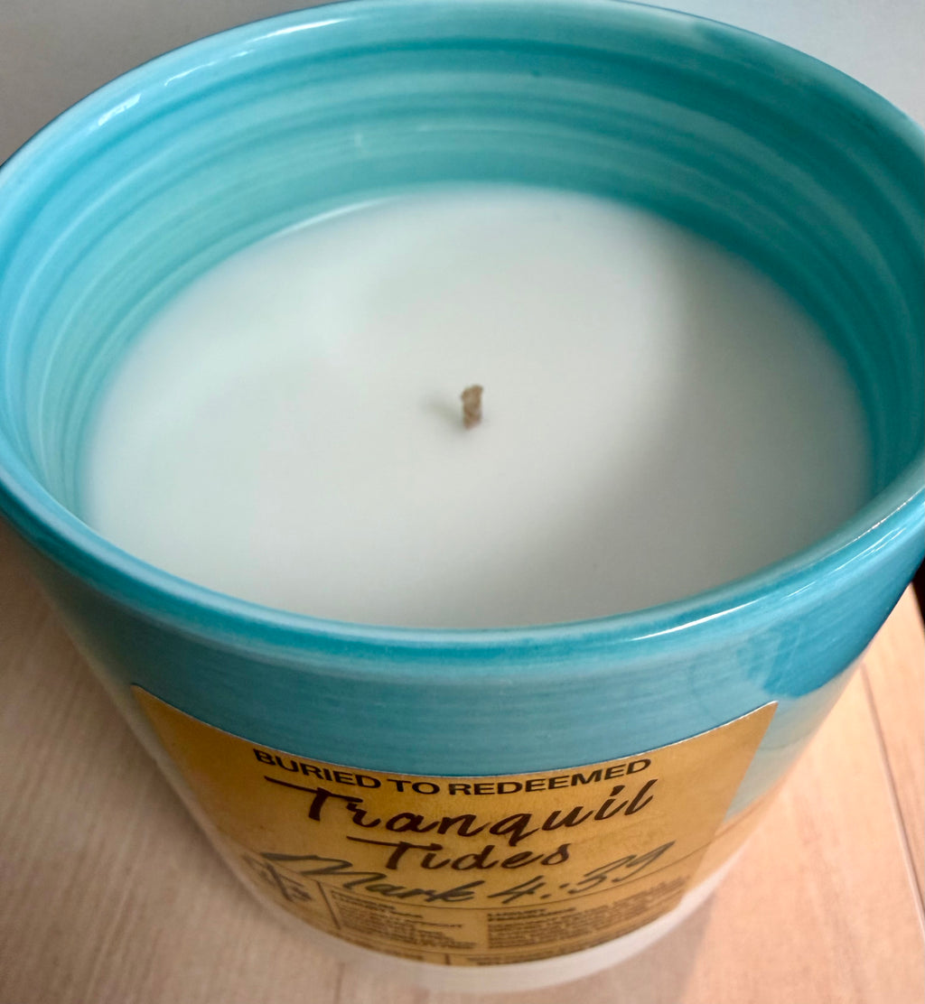 Bible Verse Tranquil Tides Candle - Mark 4:39 - 10 oz - Premium USA Ingredients