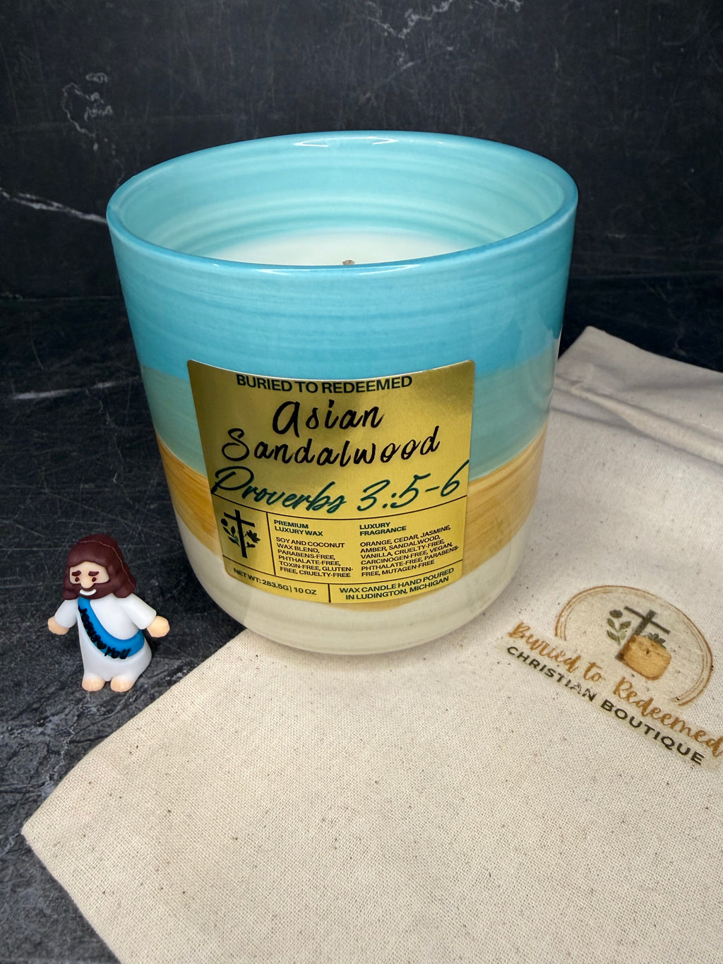 Bible Verse Asian Sandalwood Candle - Proverbs 3:5-6 - 10 oz - Premium USA Ingredients