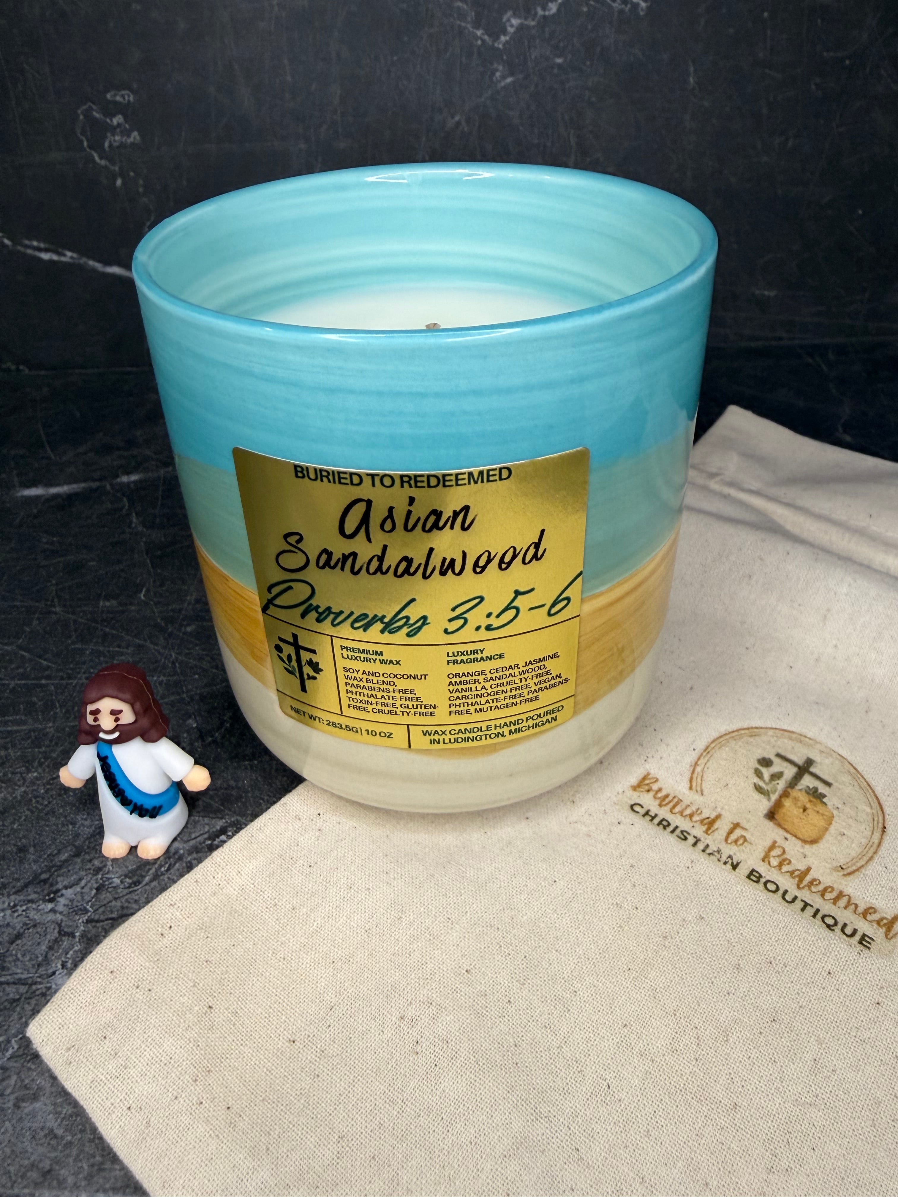 Bible Verse Asian Sandalwood Candle - Proverbs 3:5-6 - 10 oz - Premium USA Ingredients