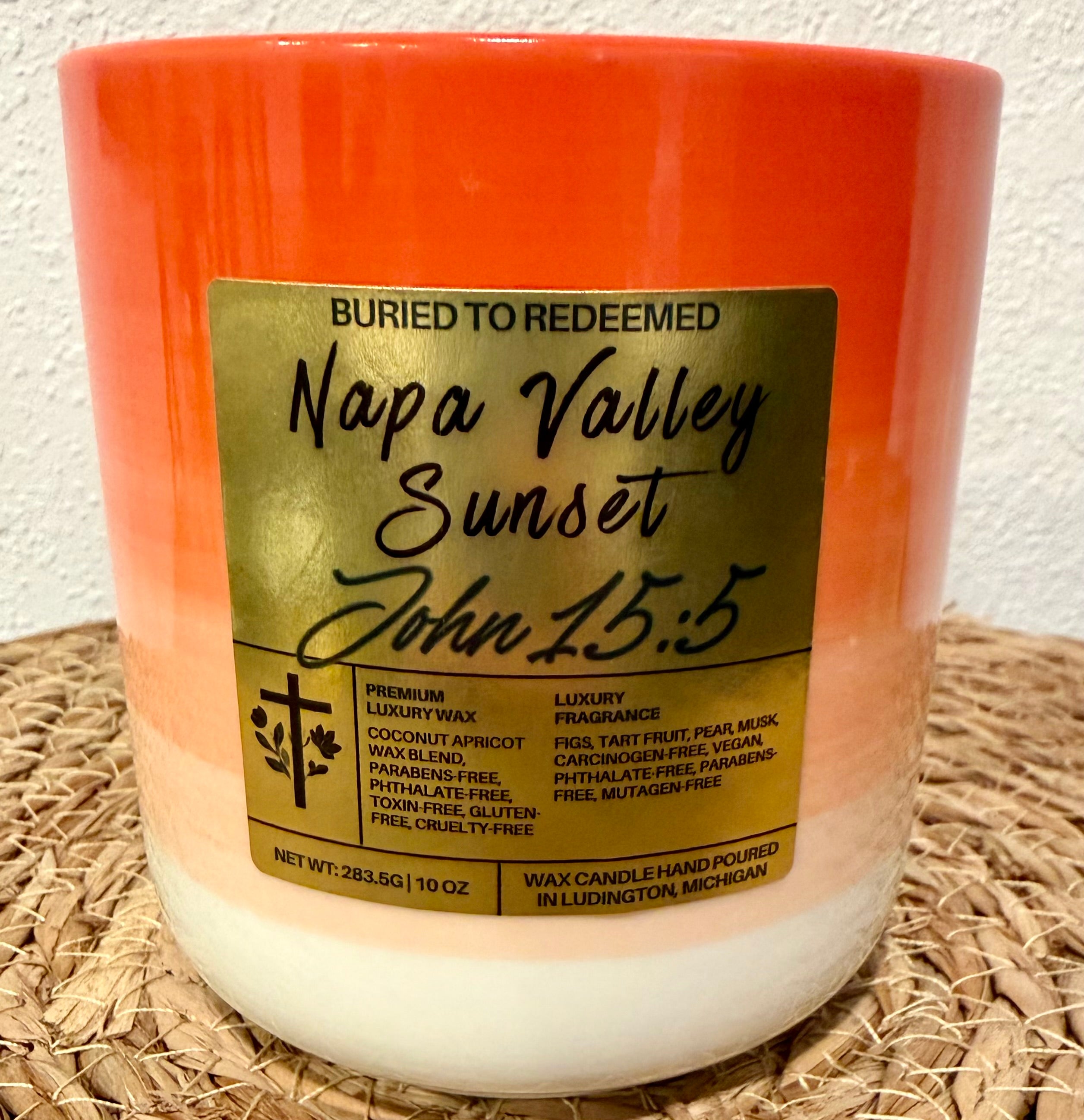 Bible Verse Napa Valley Sunset Candle -John 15:5 - 10 oz - Premium USA Ingredients