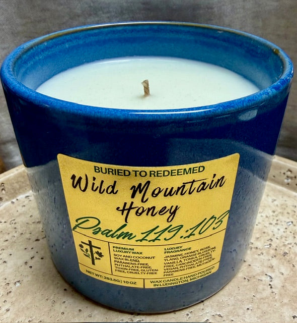 Bible Verse Wild Mountain Honey Candle - Psalm 119:103 - 10 oz - Premium USA Ingredients
