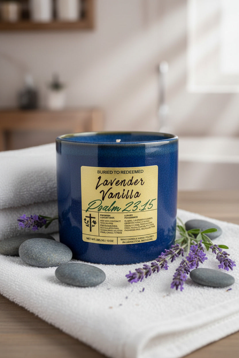 Bible Verse Lavender Vanilla Candle - Psalm 34:18 - 10 oz - Premium USA Ingredients