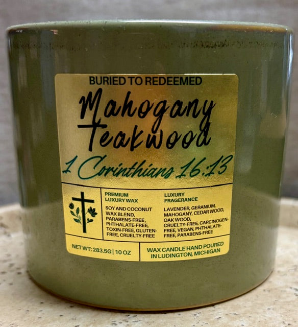 Bible Verse Mahogany Teakwood Candle - 1 Corinthians 16:13 - 10 oz - Premium USA Ingredients