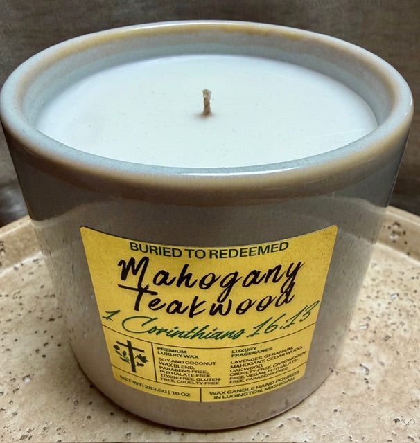 Bible Verse Mahogany Teakwood Candle - 1 Corinthians 16:13 - 10 oz - Premium USA Ingredients