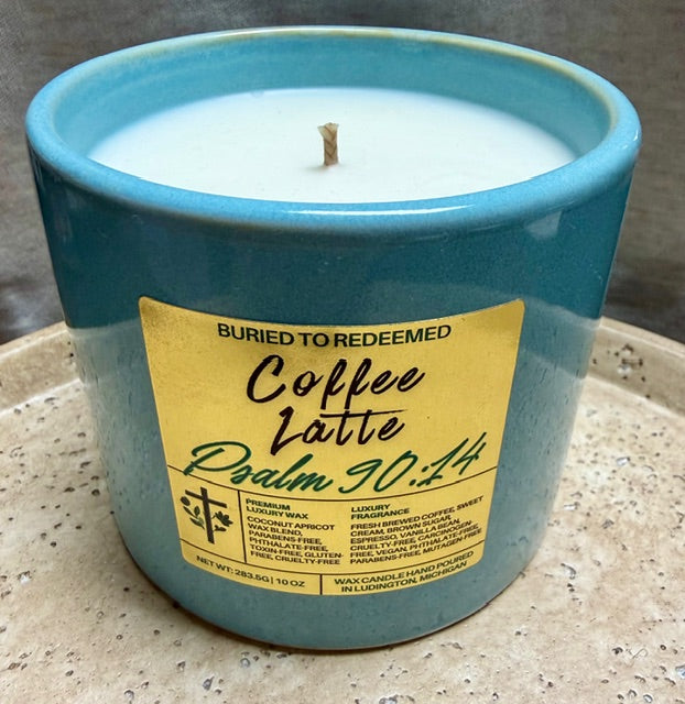 Bible Verse Coffee Latte Candle - Psalm 90:14 - 10 oz - Premium USA Ingredients