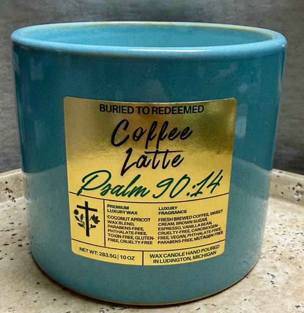 Bible Verse Coffee Latte Candle - Psalm 90:14 - 10 oz - Premium USA Ingredients