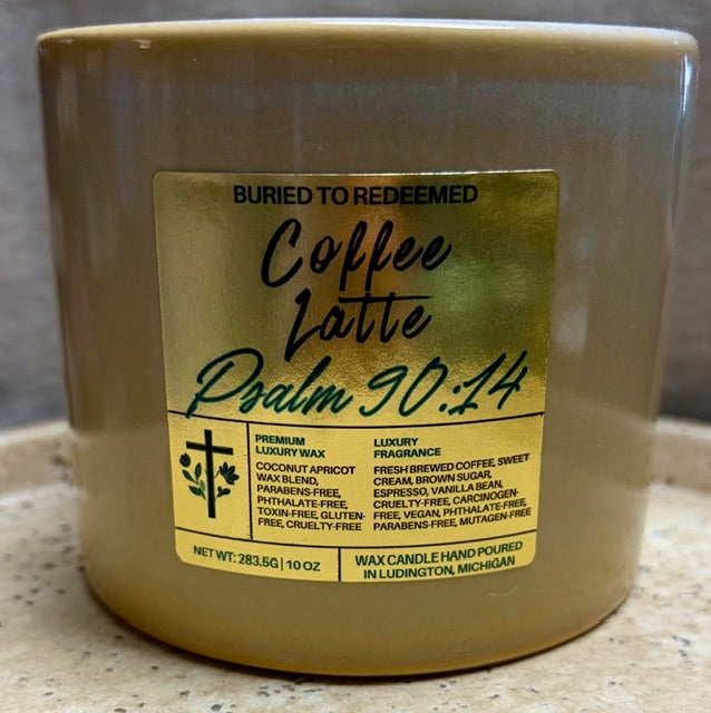 Bible Verse Coffee Latte Candle - Psalm 90:14 - 10 oz - Premium USA Ingredients
