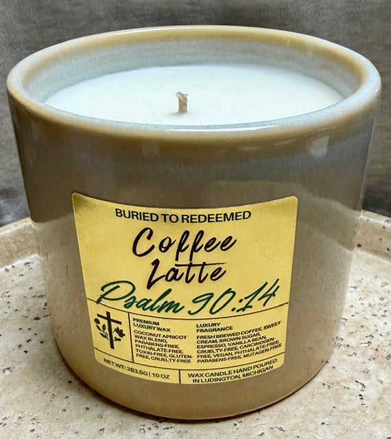 Bible Verse Coffee Latte Candle - Psalm 90:14 - 10 oz - Premium USA Ingredients