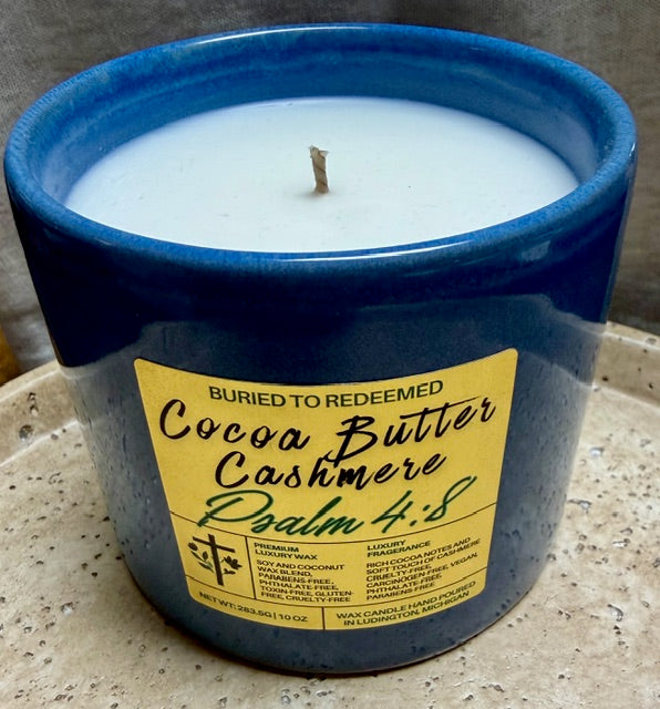 Bible Verse Cocoa Butter Cashmere Candle - Psalm 4:8 - 10 oz - Premium USA Ingredients