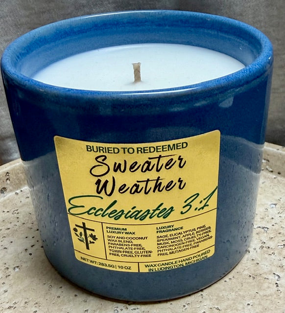 Bible Verse Sweater Weather Candle - Ecclesiastes 3:1-15 - 10 oz - Premium USA Ingredients