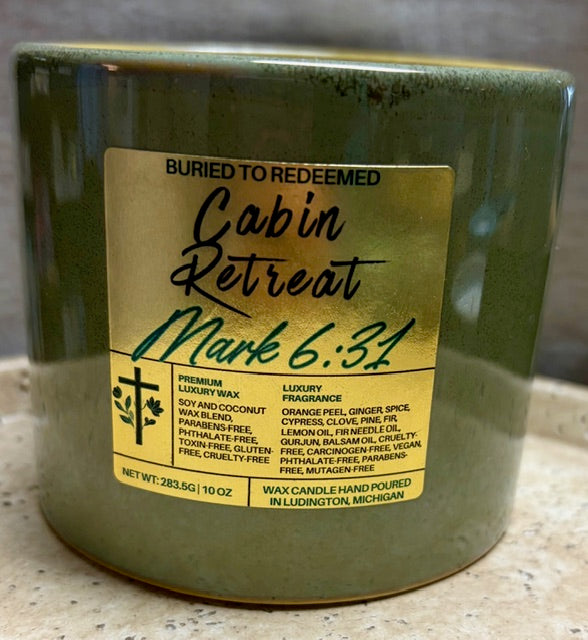 Bible Verse Cabin Retreat Candle - Mark 6:31 - 10 oz - Premium USA Ingredients