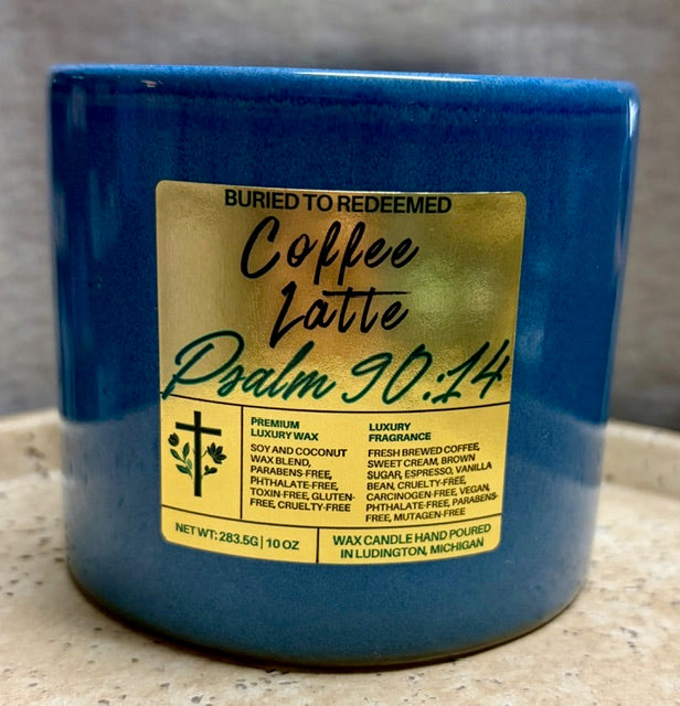 Bible Verse Coffee Latte Candle - Psalm 90:14 - 10 oz - Premium USA Ingredients