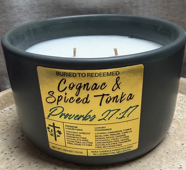 Double Wick Bible Verse Wild Cognac & Spiced Tonka Candle - Proverbs 27:17 - 10 oz - Premium USA Ingredients