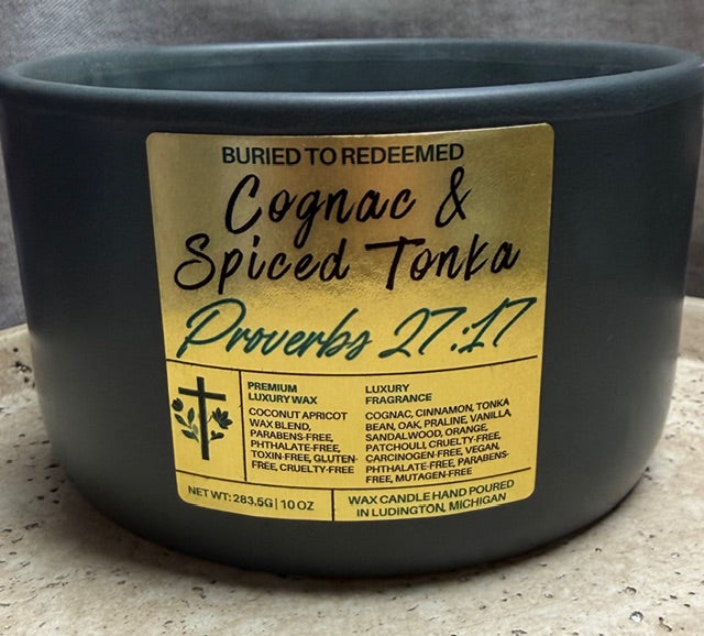 Double Wick Bible Verse Wild Cognac & Spiced Tonka Candle - Proverbs 27:17 - 10 oz - Premium USA Ingredients