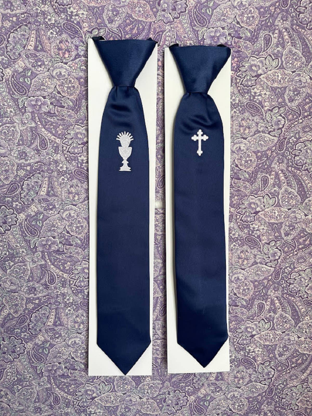 First Communion Boys Tie in Navy Blue with Cross or Chalice