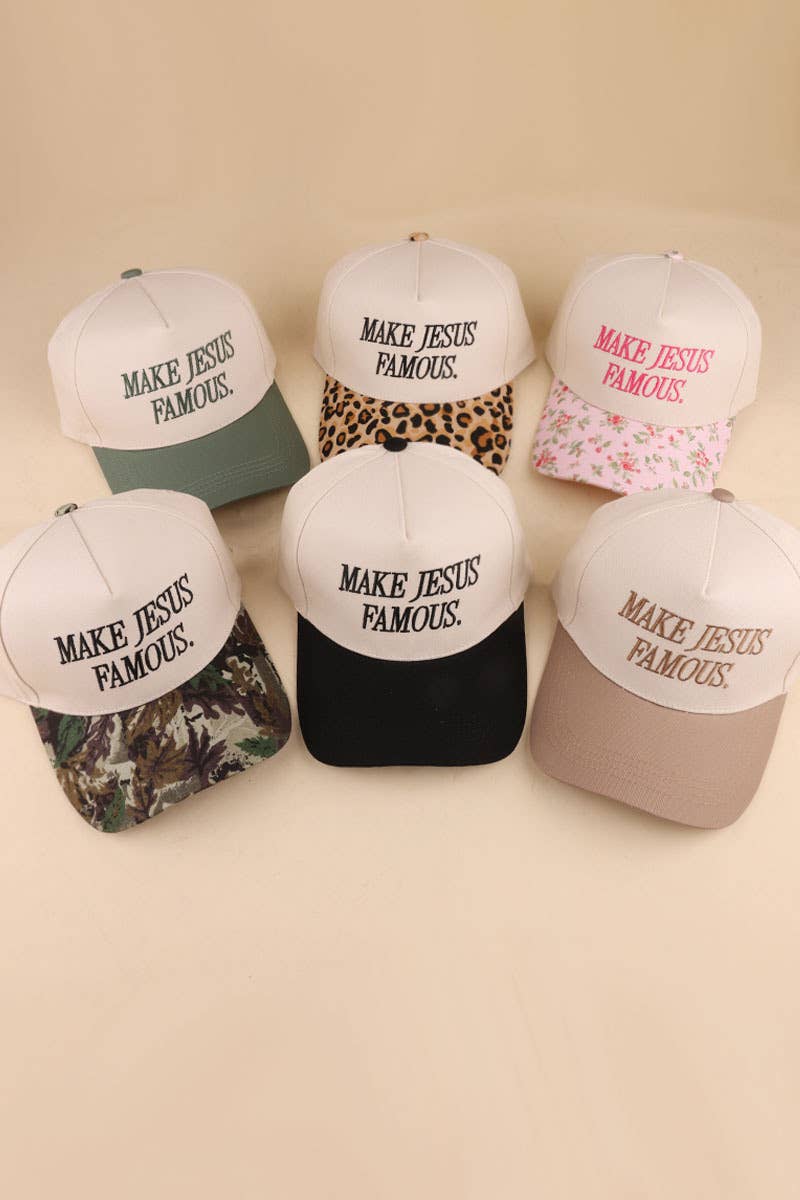 Embroidered Make Jesus Famous Two Tone Cotton Hat