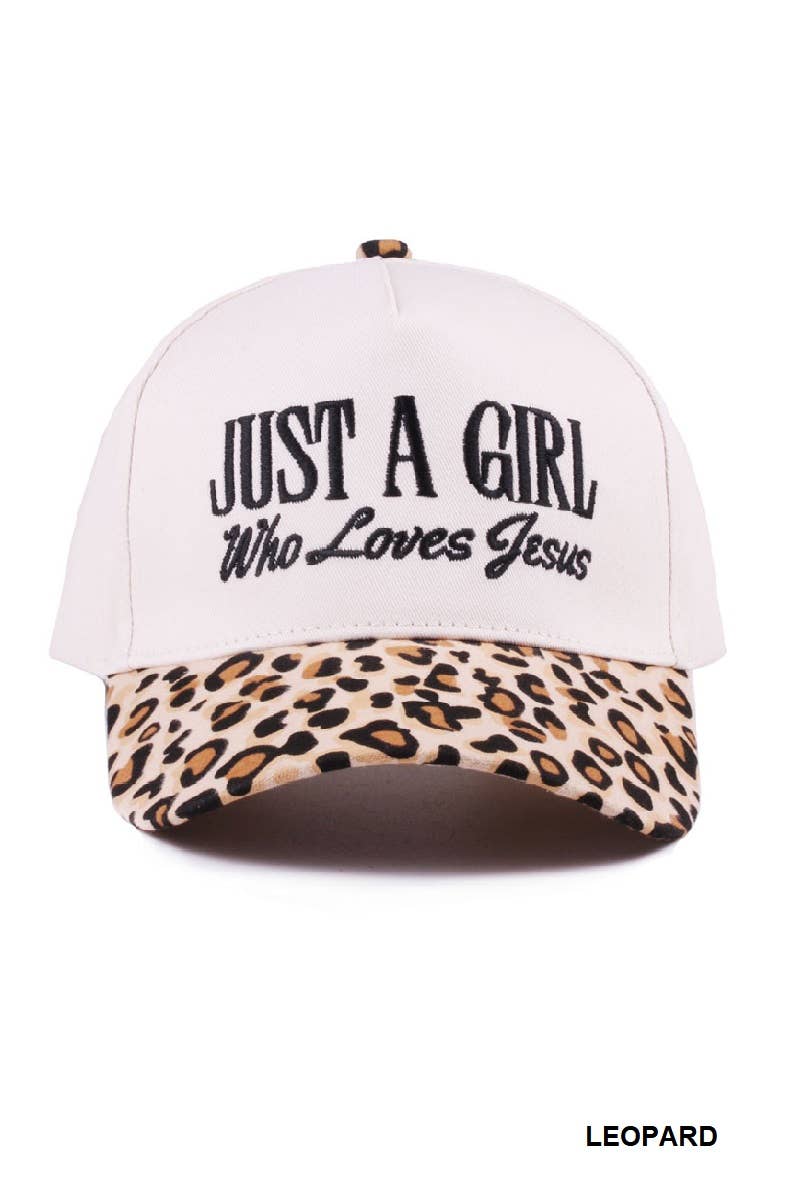 Just a Girl Who Loves Jesus Cheetah Brim Women's Hat
