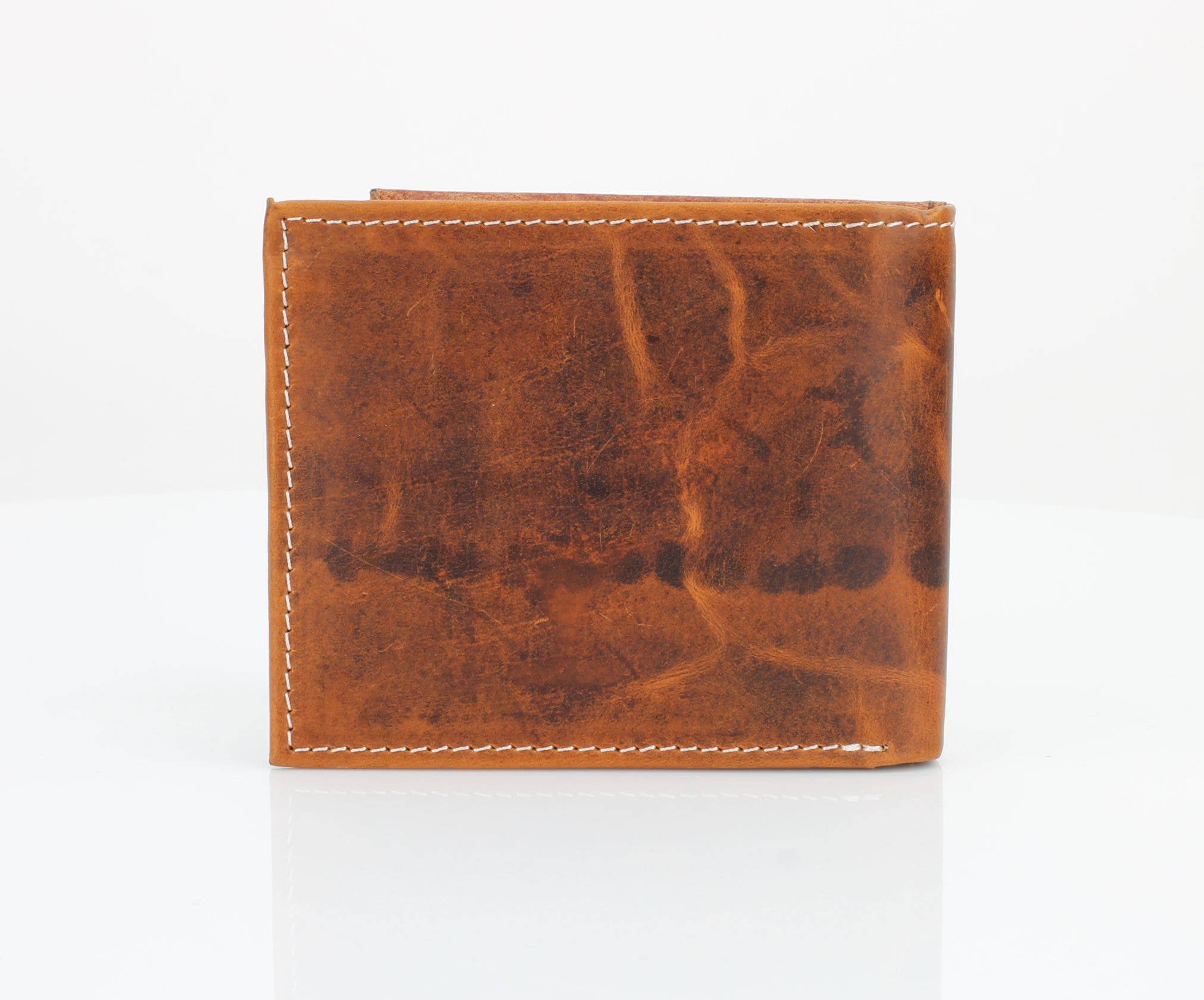 Genuine Leather Bison Bifold Wallet - Oil Pull Up Kneeling Cowboy Concho