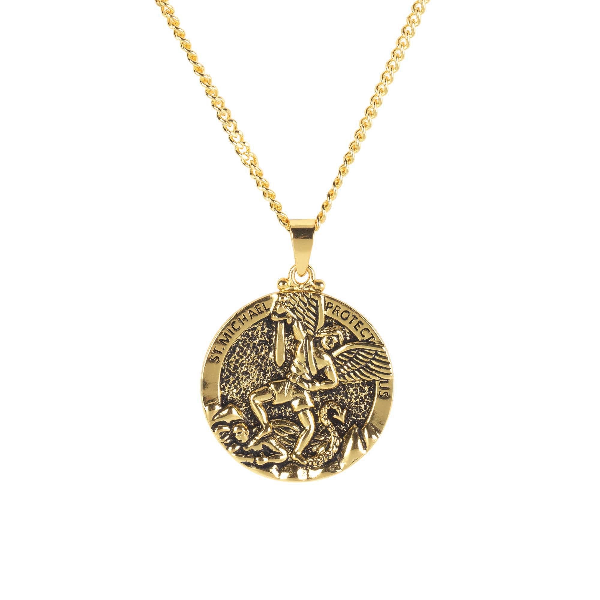 ST MICHAEL MEDAL GOLD PLATE 24" CHAIN