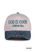 God is Good All the Time Cheetah Print Brim in Blue and Pink.