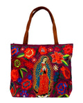 Embroidered Floral Guadalupe Large Suede Purse Tote Bag