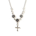 Silver Plated Cross With Flowers Necklace